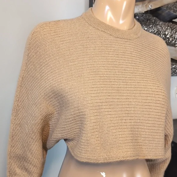 Wilfred Free Aritzia Lolan Cropped Sweater 100% Merino Wool Tan Womens Small - Picture 4 of 13